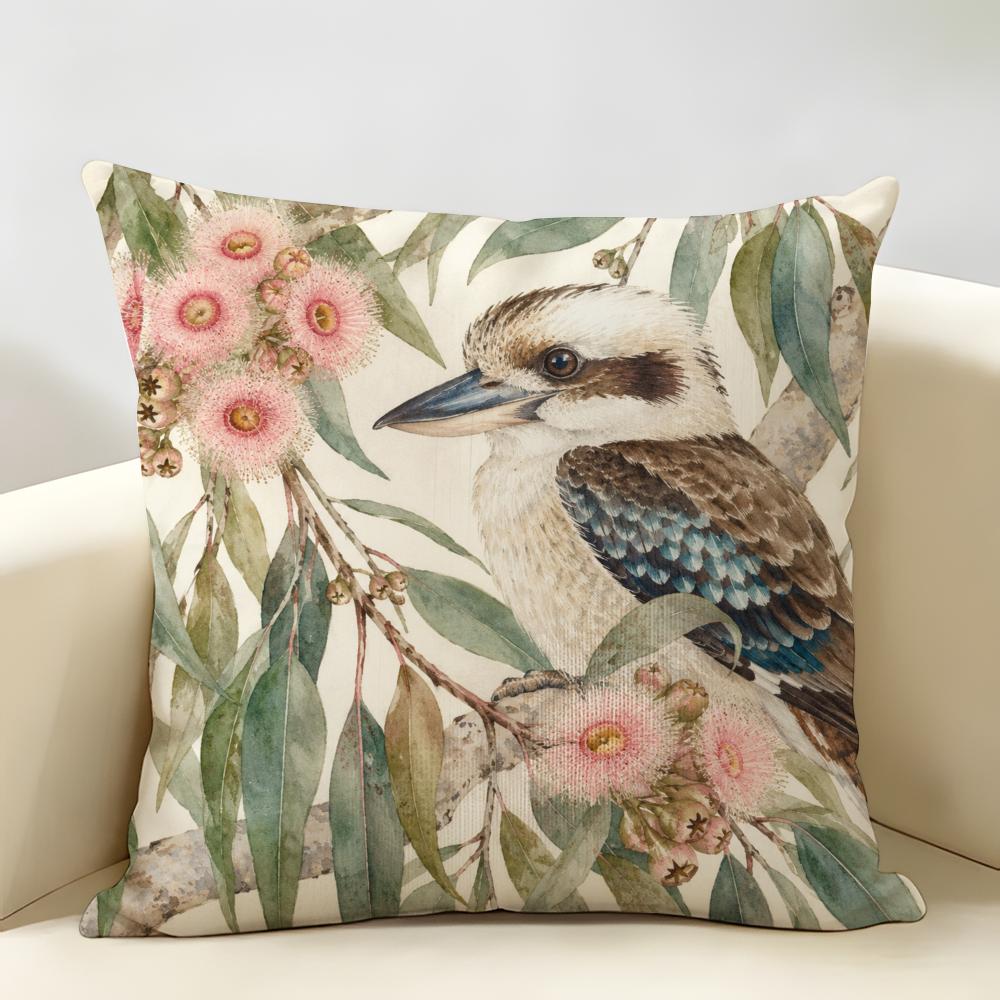 Australian Native Local Birds And Plants Cushion Cover Durable Hypoallergenic Organic Linen Pillow Cover Washable Skin-Friendly