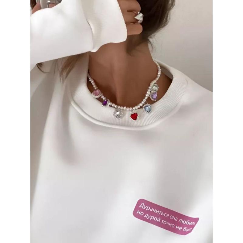 Women's Retro American Style Fleece-Lined Printed Round Neck Hoodie for Autumn and Winter