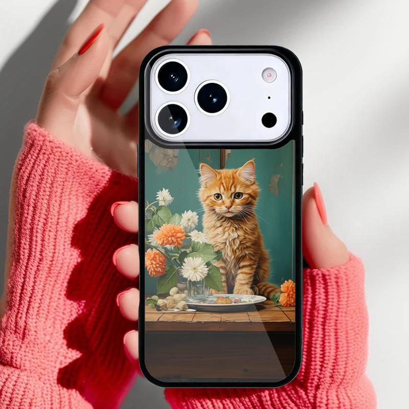 Cute Cat Painting Phone Case for iPhone 17 16 15 14 13 Pro Max Back Cover for 12 11 Pro Coque