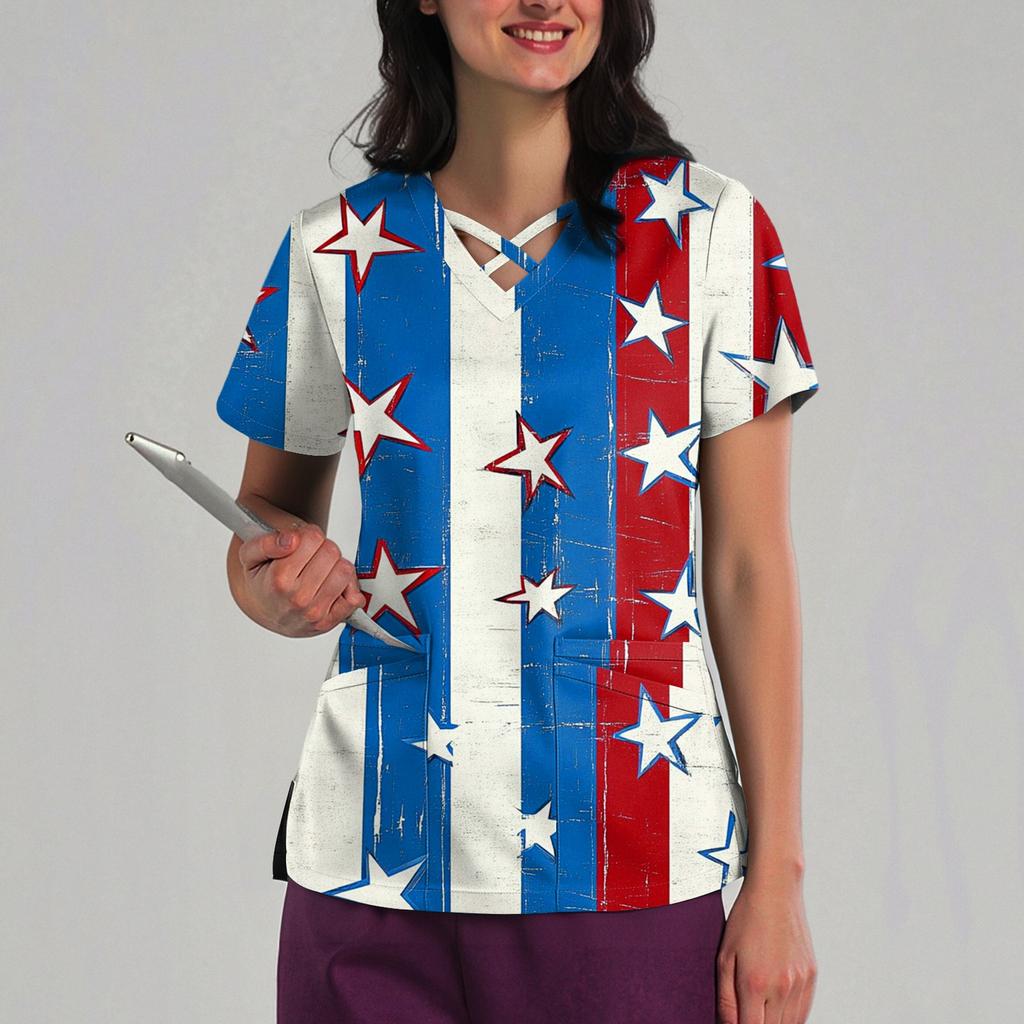 Women's Loose Independence Day Printed Top Short Sleeve T-shirt Pullover