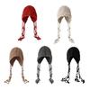 Women Crochet Slouchy Skull Cap with Tassel Handwoven Textured Knit Hat Ethnic Style Fringed Hat for Autumn Winter