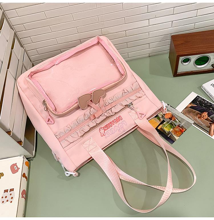 Schoolbag New Ins High Value Korean College Style Primary and Secondary School Students Two-piece Backpack Ballet Style Lace Make-up Bag