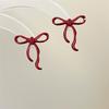 Temperament Encore Red Hollow Bowknot Stud Geometry Earring Jewelry Christmas Girl Friend Gift