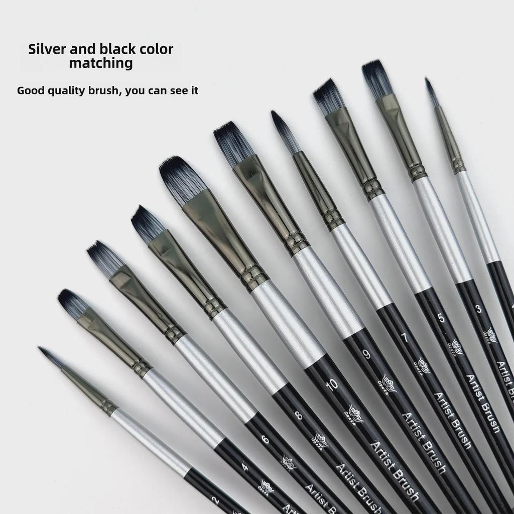Dual-Color Nylon Hair Brush Set: 10 Pearl White Brushes for Watercolor & Oil Painting