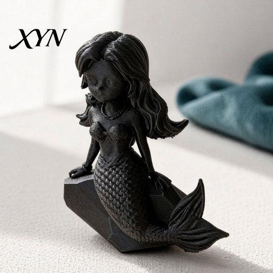 Minimalist Mermaid Sculpture 3D Printed Action Figure, Dark Gothic Style Figurine with Matte Black Finish, Movable Joints Fade-resistant Home Ornament