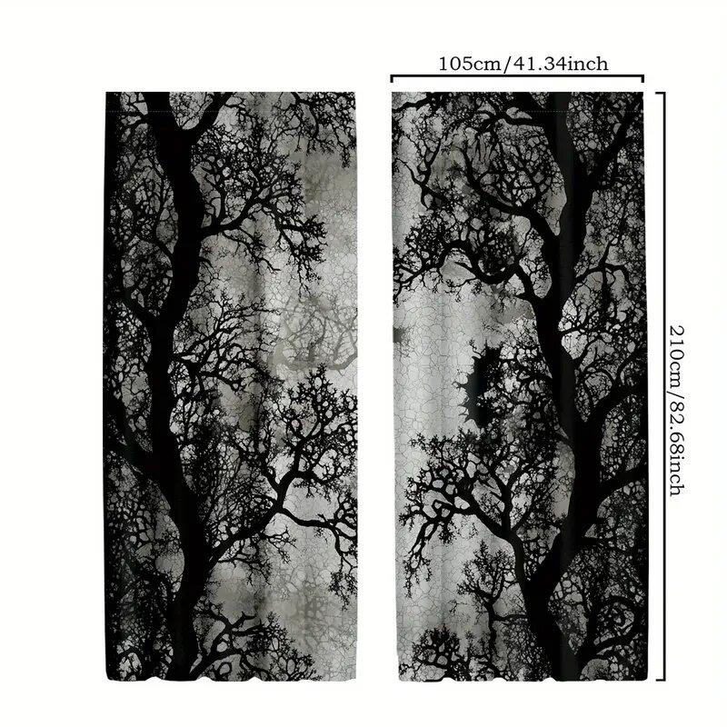 2 SZTUKI- Gotycki wzór krajobrazu leśnego, zasłony z nadrukiem, dekoracje okienne, dekoracje domowe, dekoracje pokojowe