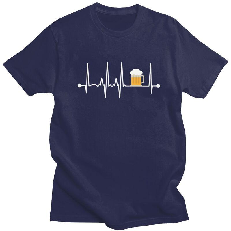 Custom Beer Heartbeat Tshirt for Men Short Sleeves T Shirt Cool Tshirt Loose Fit 100 Cotton Tee Gift