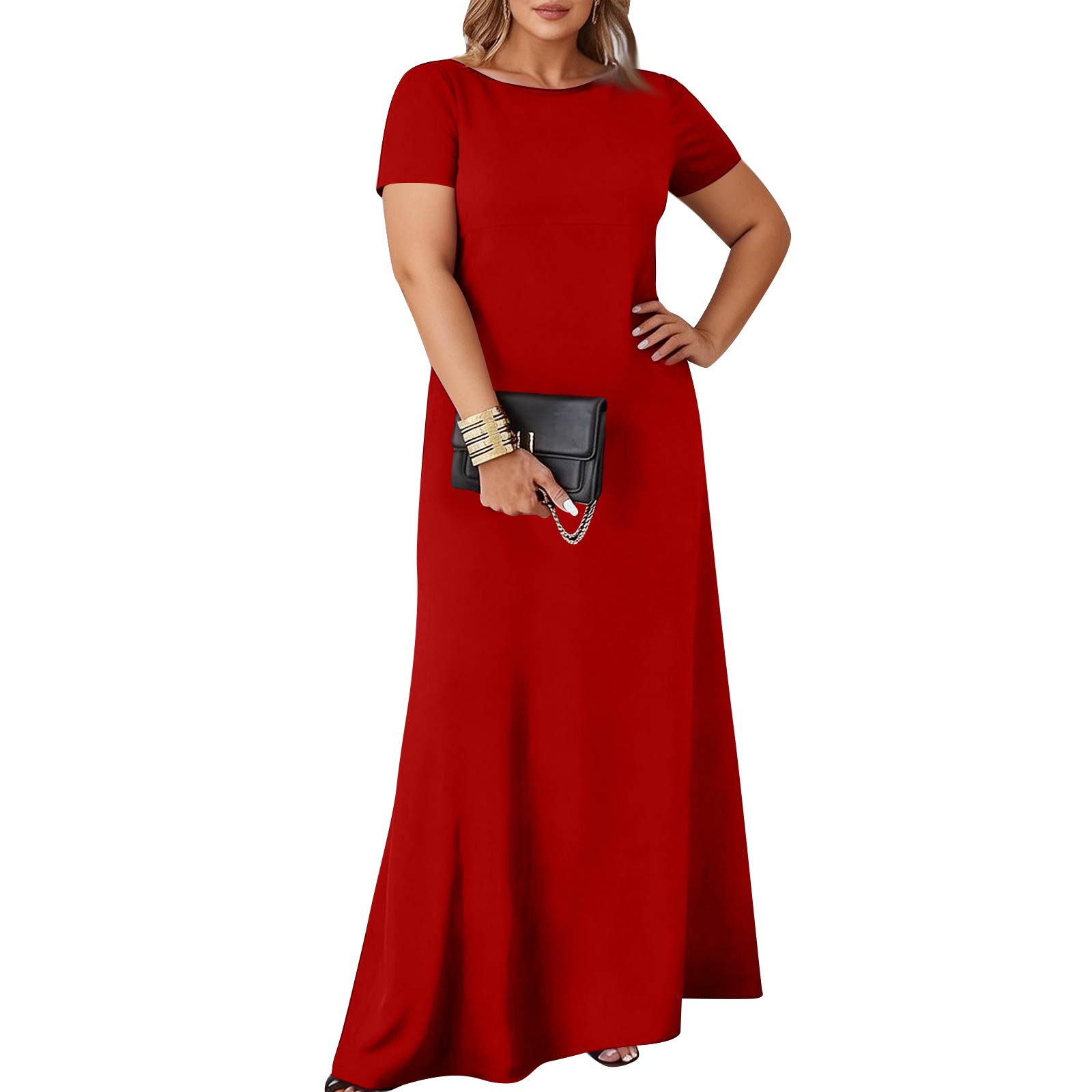 

Women s Casual Color Loose Fit Short Sleeve Long Dress XXL