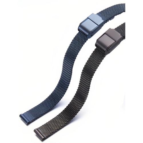 YFS Watch Strap with Watch Hands, Stainless Steel, Metal, Replacement Strap with Adjuster, Mesh Milanese Strap, Push-Button Buckle, Polished Finish, 1