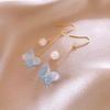 High-End Gradient Blue Crystal Butterfly Earrings – Chinese Style Long Dangle