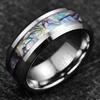 Fashion 8mm Men Silver Color Stainless Steel Rings Inlay Rainbow Abalone Shell Rings For Men Women Wedding Band  Gifts