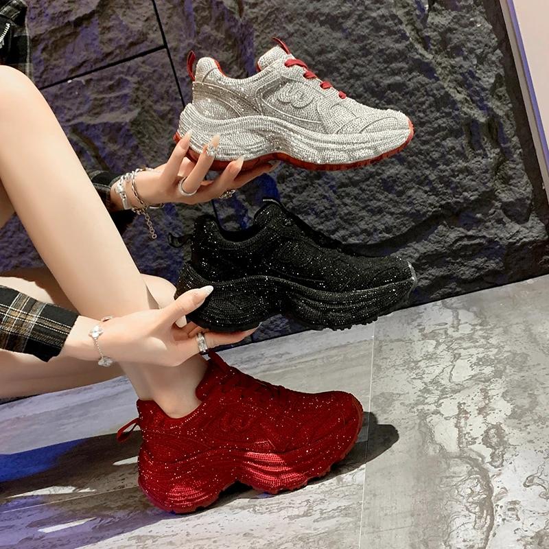 New Women'S Fashion Running Shoes Luxury Designer Diamond Shining Casual Sports Shoes Women'S Thick Soled Casual Shoes