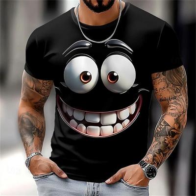 Sommer Neu 3D Gedrucktes Lustiges Gesicht T-Shirt Modisches Herren Urlaubs Kurzarm Lässiges O-Ausschnitt Lockeres T-Shirt Streetwear