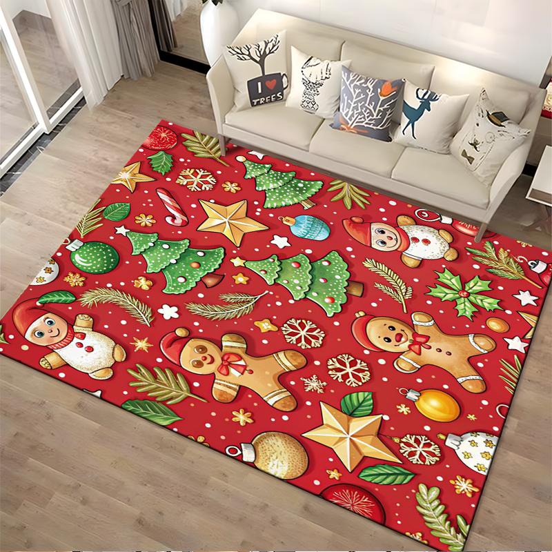 Festive Christmas Pattern Rug Non-slip Rug Suitable for Living Room and Bedroom Sofas