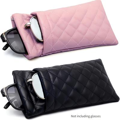 Women's & Men's PU Leather Eyeglass Case - Soft Squeeze-Top Eyeglasses Holder with Portable Frame for Reading Glasses