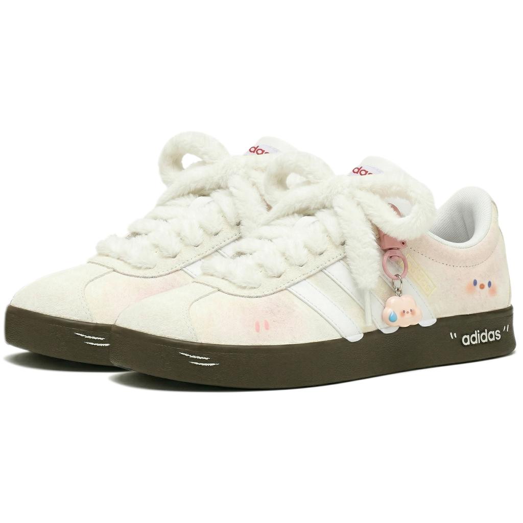 adidas VL COURT 2.0 Sweat Custard Bag Abrasion Resistant Slip Resistant Low Top Skateboard Shoes Unisex Pink HQ1802(Team210-)