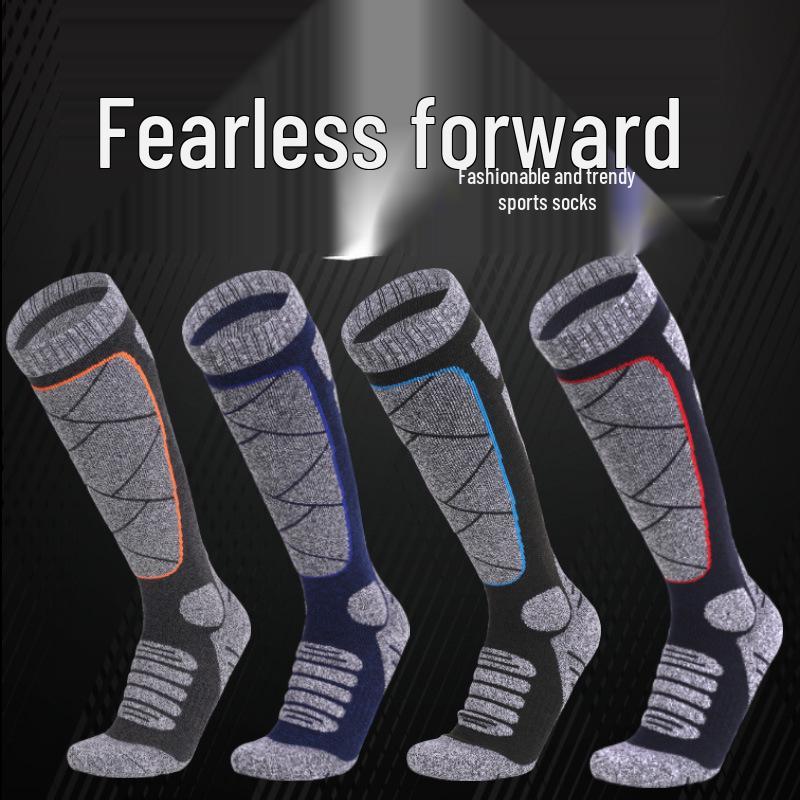 Men's Two Wolves Ski Socks - Thick, Warm, Odor-Resistant, Breathable, Sweat-Absorbent, Towel Bottom, Mountaineering Long Socks
