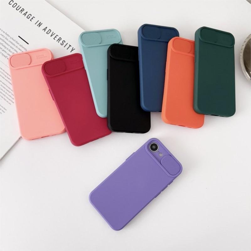 Soft Silicone Slide Camera Protection Case for iPhone 16 16E 15 14 13 12 11 Pro Max Plus X XS XR SE4 Mini TPU Shockproof Cover