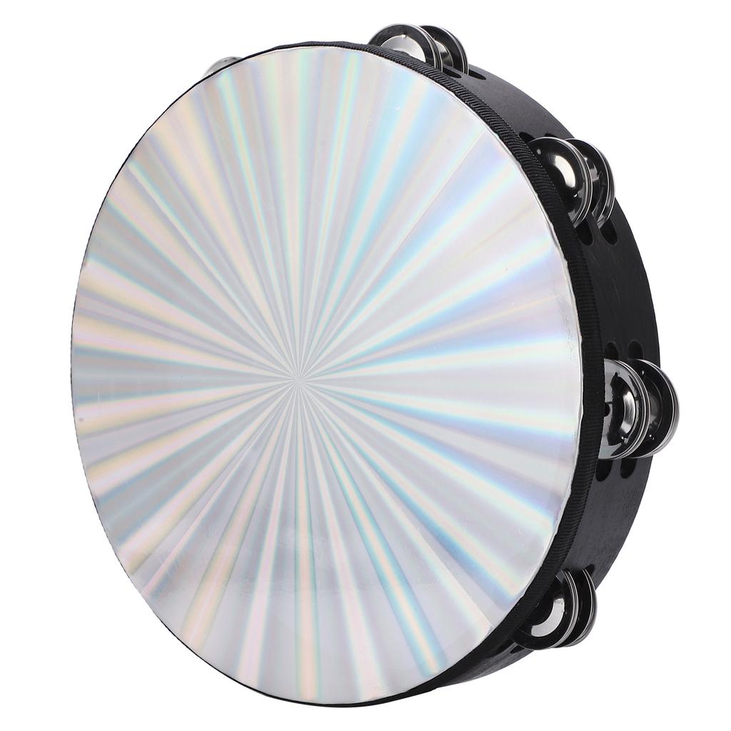 10in Hand Held Drum Double Row Jingles ABS Reflective Laser Tambourine Percussion
