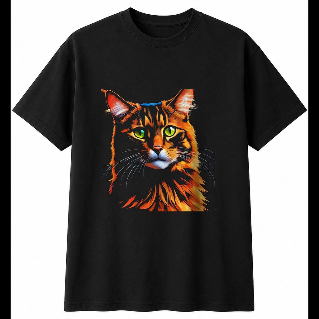 Dark Fantasy Somali Cat Mens T-Shirt Black 100% Cotton Feline Printed