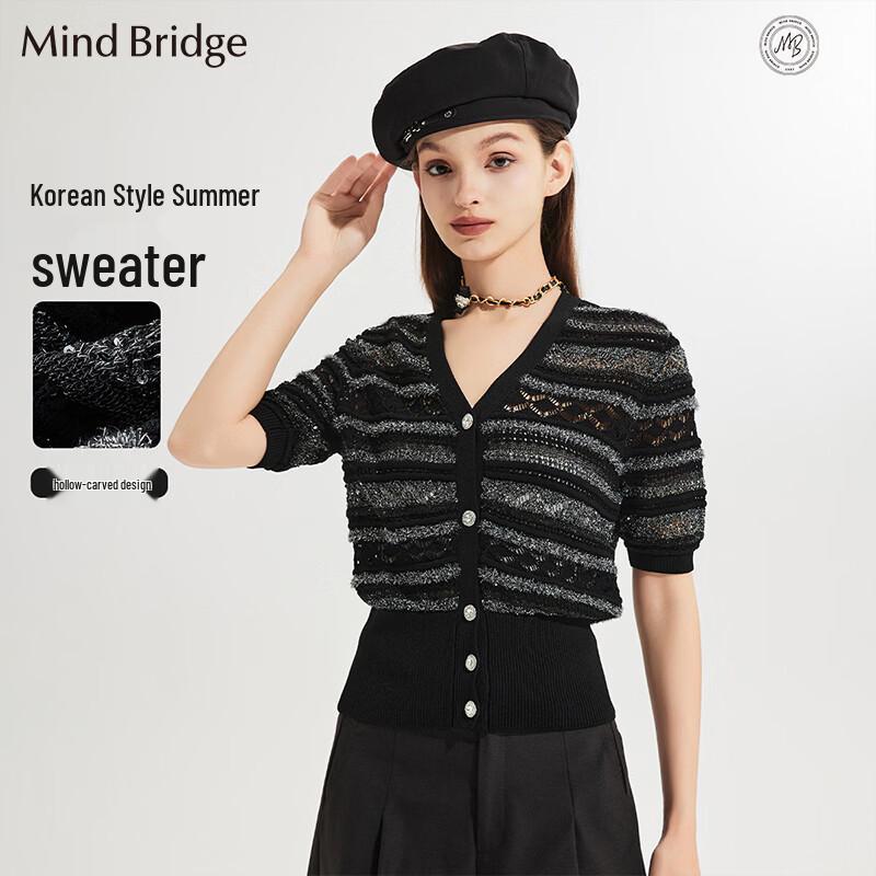 

Mind Bridge Women s Jacquard Knit V-Neck Short Sleeve Top M
