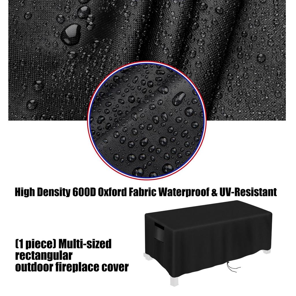 Modern Black Cover for Fire Pits for Rectangular Pits Features Close Fit Cord Buckles Waterproofed Outdoor Guard