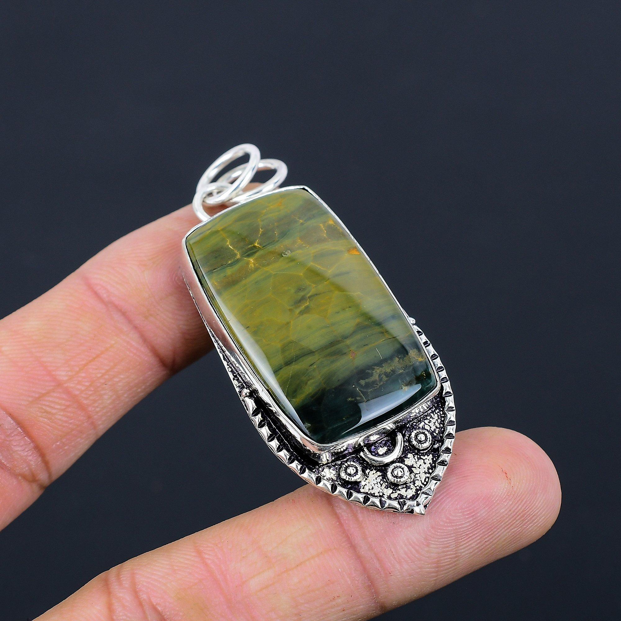 

Gift For Women Pendant 925 Sterling Silver Natural Rainforest Jasper Gemstone