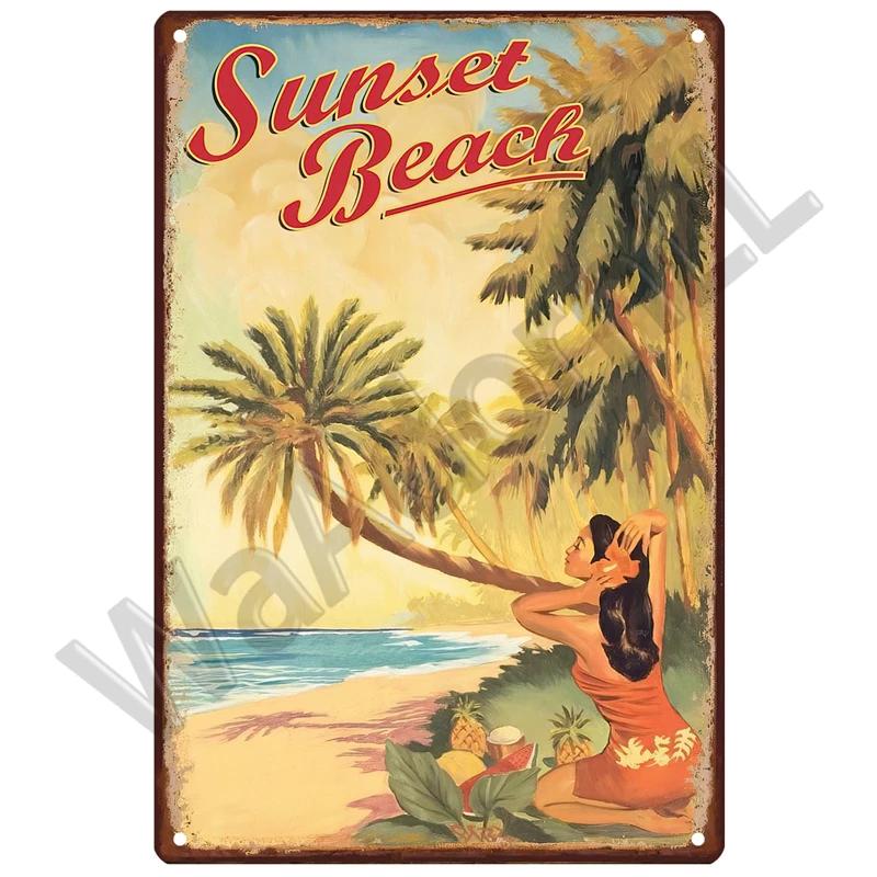 Beach Tin Sign Plaque Metal Summer Sign Metal Plate Wall Decor For Beach Bar House Surf Club Decorative Iron Painting Poster
