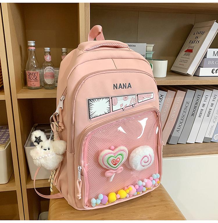 School Bag New School Bag Female Korean Version Ins Wind Two-dimensional Transparent Bar Pain Bag Multi-compartment Middle and High School Student