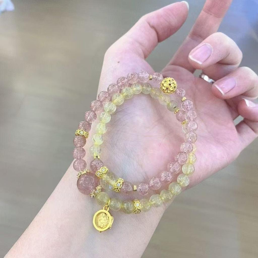 New Chinese-Style Retro Tungsten Beaded Bracelet Yellow Quartz Amethyst Ice Crystal-Women's Gift for Party Occasions