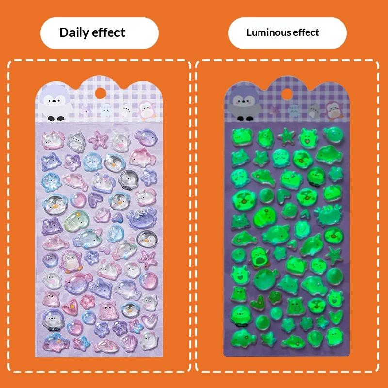 Cute Cartoon Animal Noctilucent 3D  Relief Stickers Fun Aesthetic Stickers Diy Phone Case Diary Stationery Sticker Gift