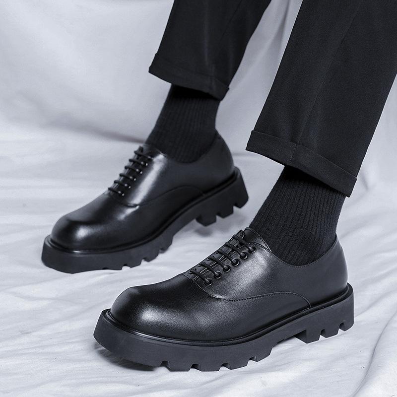 British Large Size Leather Shoes 45 Men'S Korean Version Black Trendy Shoes 46 Thick-Soled Low-Top Muffin Business Leather Shoes 15961-B
