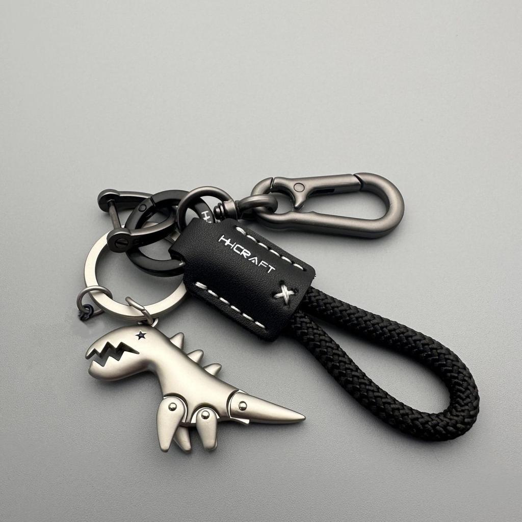 Premium Woven Leather Metal Dinosaur Keychain for Motorcycle Car Handbag Backpack Pendant Gift Accessories with Bracelet