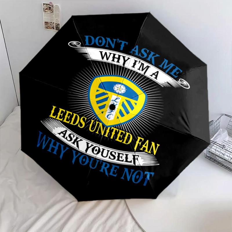 1 PC Automatic Folding Umbrella - Leeds Football Club Pattern Portable Foldable Design With 8 Ribs Christmas Birthday Gifts