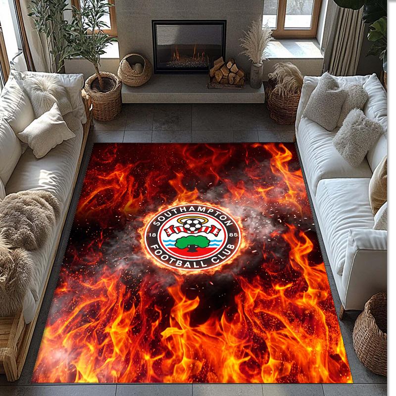 Southampton Football Print Crystal Velvet Rug, Comfortable Water Absorbent Non Slip Indoor Floor Carpet