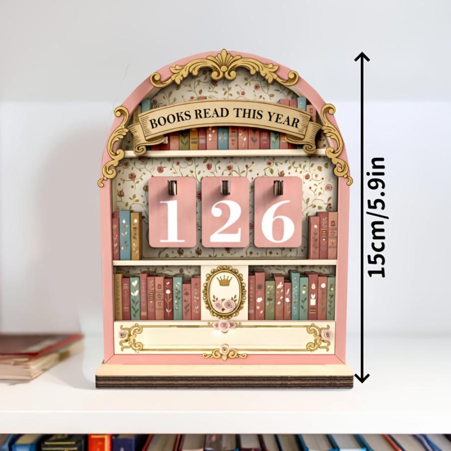 1 Set Holz-Vintage-Buch-Lese-Tracker, Dieser Jahres-Lese-Tracker kann bis zu 999 Bücher verfolgen, Lese- und Bücherregal-Zähler für dieses Jahr