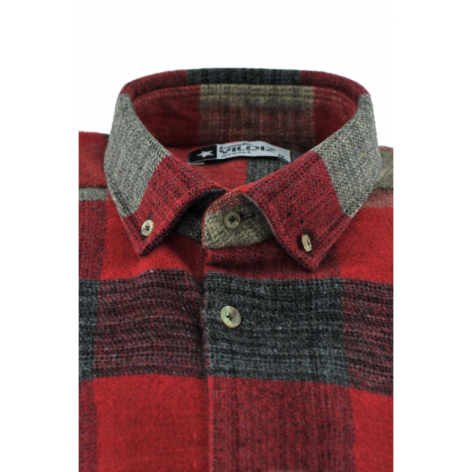 

Light And Dark Red And Gray Checked Double Pocket Button Collar Classic Cut Lumberjack Shirt S червоний