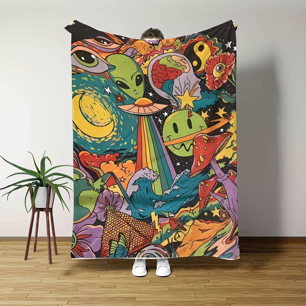 Pc Retro Owl Thin Blanket - Lightweight Flannel Throw for Sofa, Bed, Travel Livingroom and Bed - Digital Printing Fleece Blanket