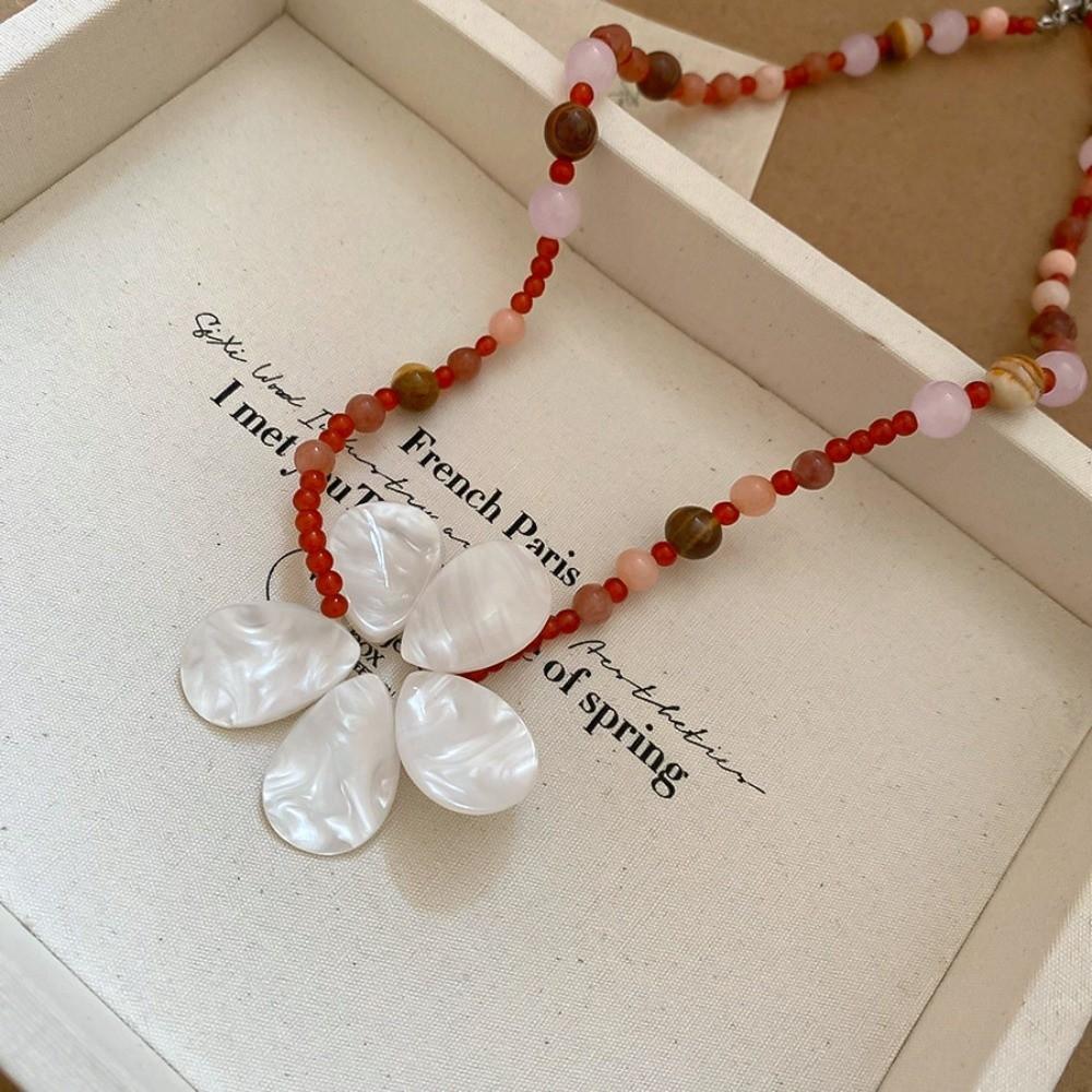 Boho Shell Flower Necklace Ocean Style Ocean Style Neck Chain Stone Pendant Necklace  Summer