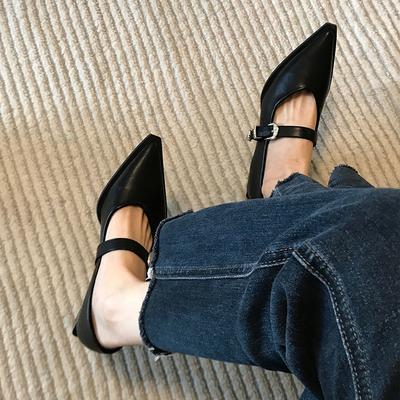 Super Yu! Pointed Mary Jane Shoes Black One-word with Versatile Light Mouth Low-heeled Single Shoes Spring and Autumn New Models