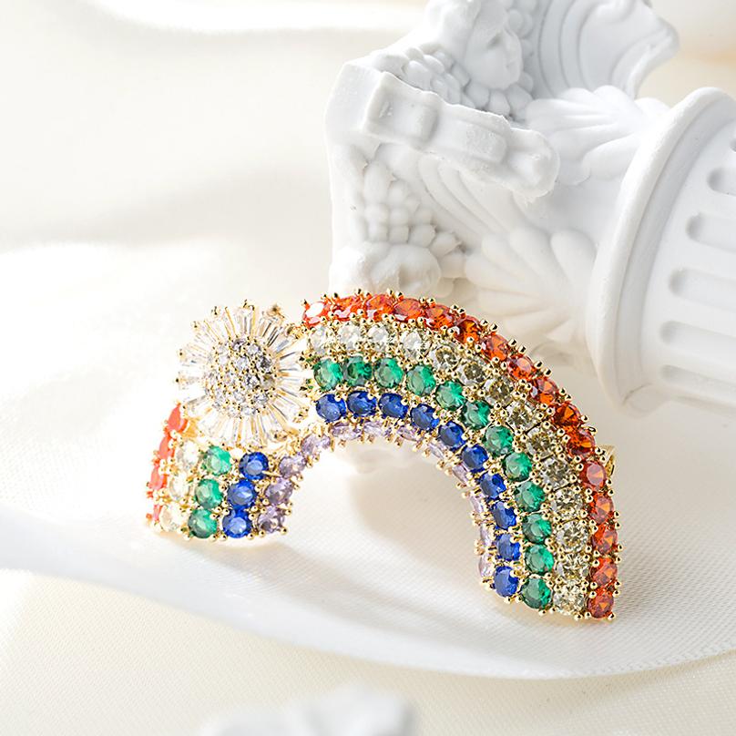Summer Rainbow Flower High-end Brooch with Zircon Inlay, Elegant and Fashionable Cardigan Collar Pin Accessory