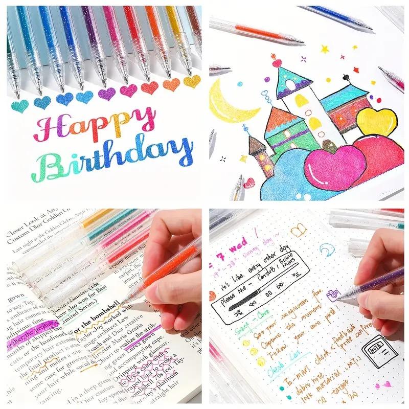 60PCS Glitter Gel Pens Set, Water-Resistant Plastic Rollerball Pens - Ideal for Cardstock, Journals, Drawing, Marking, Coloring