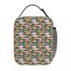 Black Striped And Cartoon Flamingo Insulated Lunch Bag for School Cooler Thermal Food Box Tote Leakproof Lunch Boxes Container