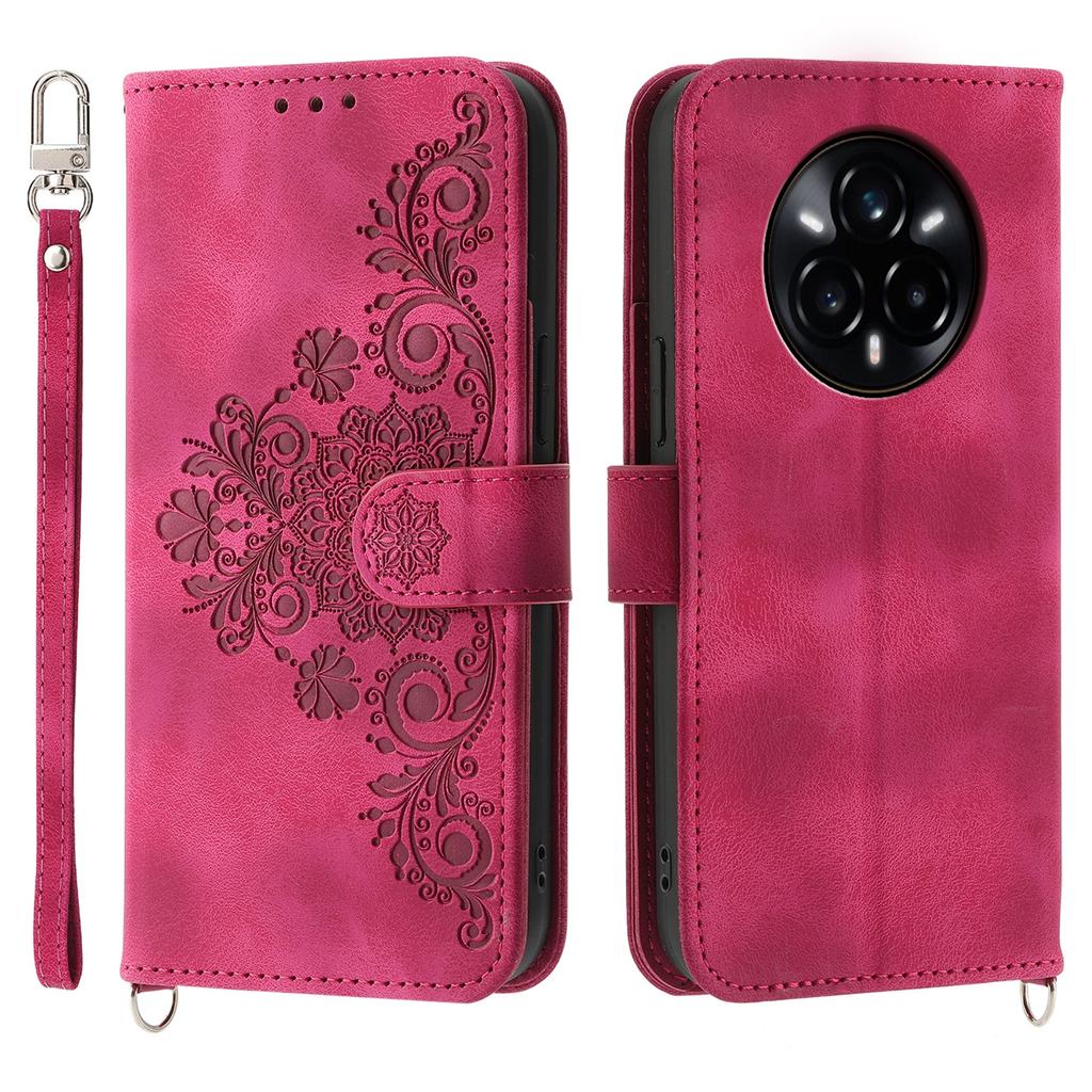For Realme 14 Pro+ 5G Case Flower Pattern PU Leather Wallet Phone Cover with Strap