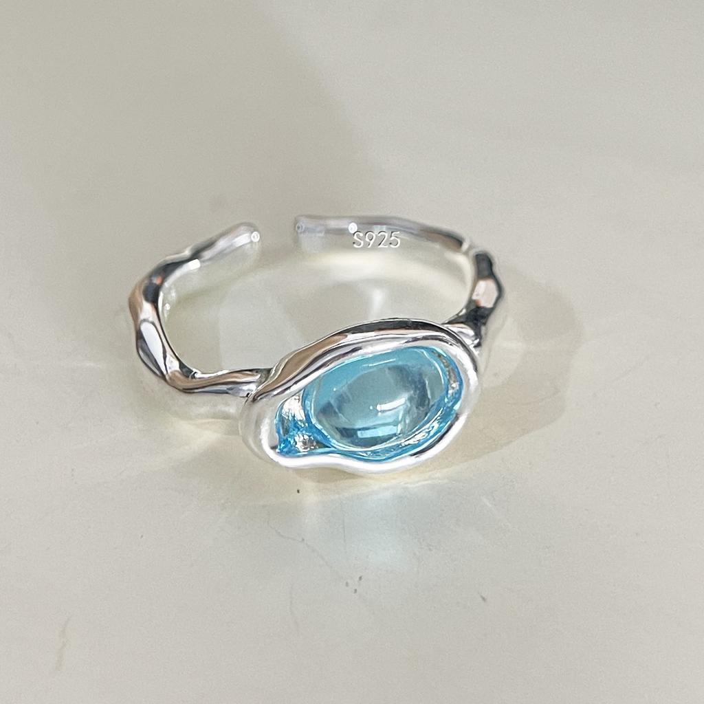 925 Sterling Silver Rings for Women Couple Minimalist Handmade Simple Blue MoonStone Ring Set Party Jewelry Gift Prevent Allergy