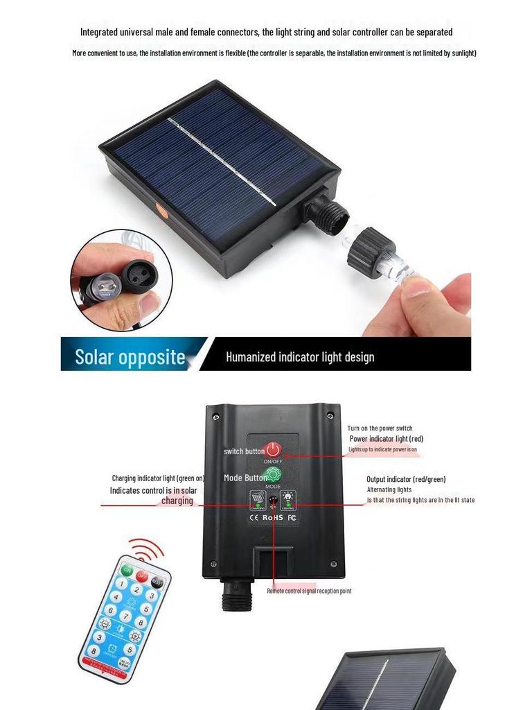 LED Solar Tube String Lights, Outdoor Waterproof Copper Wire, Soft Light Strip for Courtyard Decoration