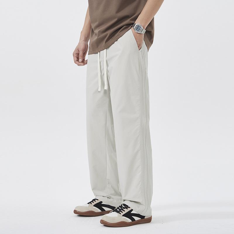 G Elastic Quick-drying Ice Silk Cool Casual Pants Men's New Summer Elastic Waist Loose Straight Trousers
