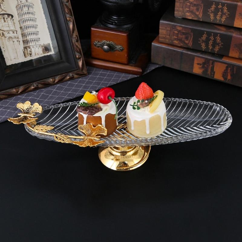 Klar Glass Metall Utstillingsfat Sklisikker Base Kake Frukt Serveringsbrett For Snacks Oppbevaring Hjemme Underholdningsbehov