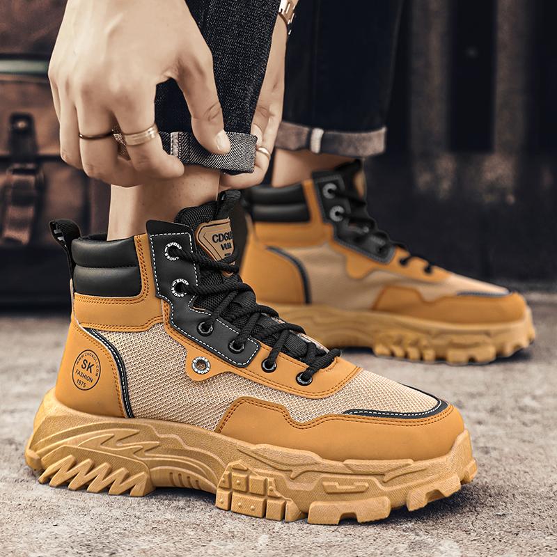 Spring Fashion Men Motorcycle Boot Comfort Breathable Yellow Men's Boots Platform Work Boots Man Ankle Boots Botas Para Hombre