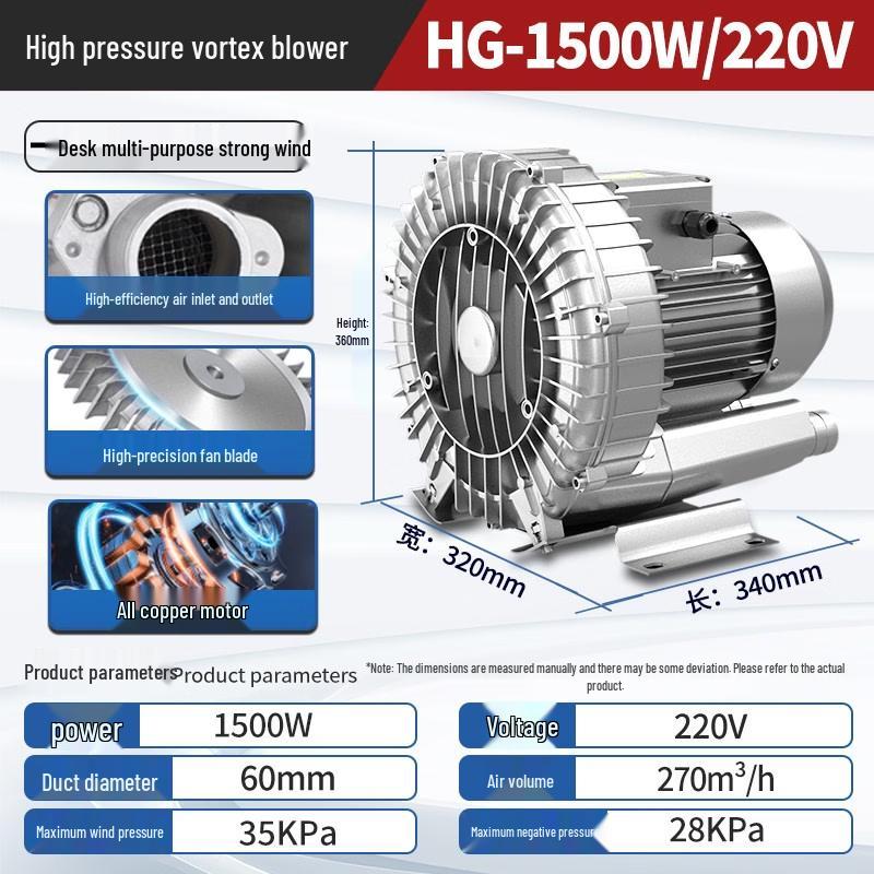 Jinglian Industrial High Pressure Vortex Blower 1500W CN plug (adapter included)